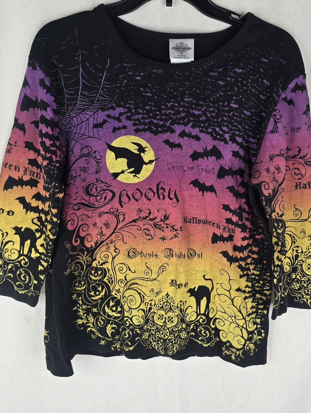 Vintage Womens Medium Y2k Festive Halloween Spooky Witch Shirt